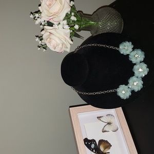Blue flower and rhinestone necklace